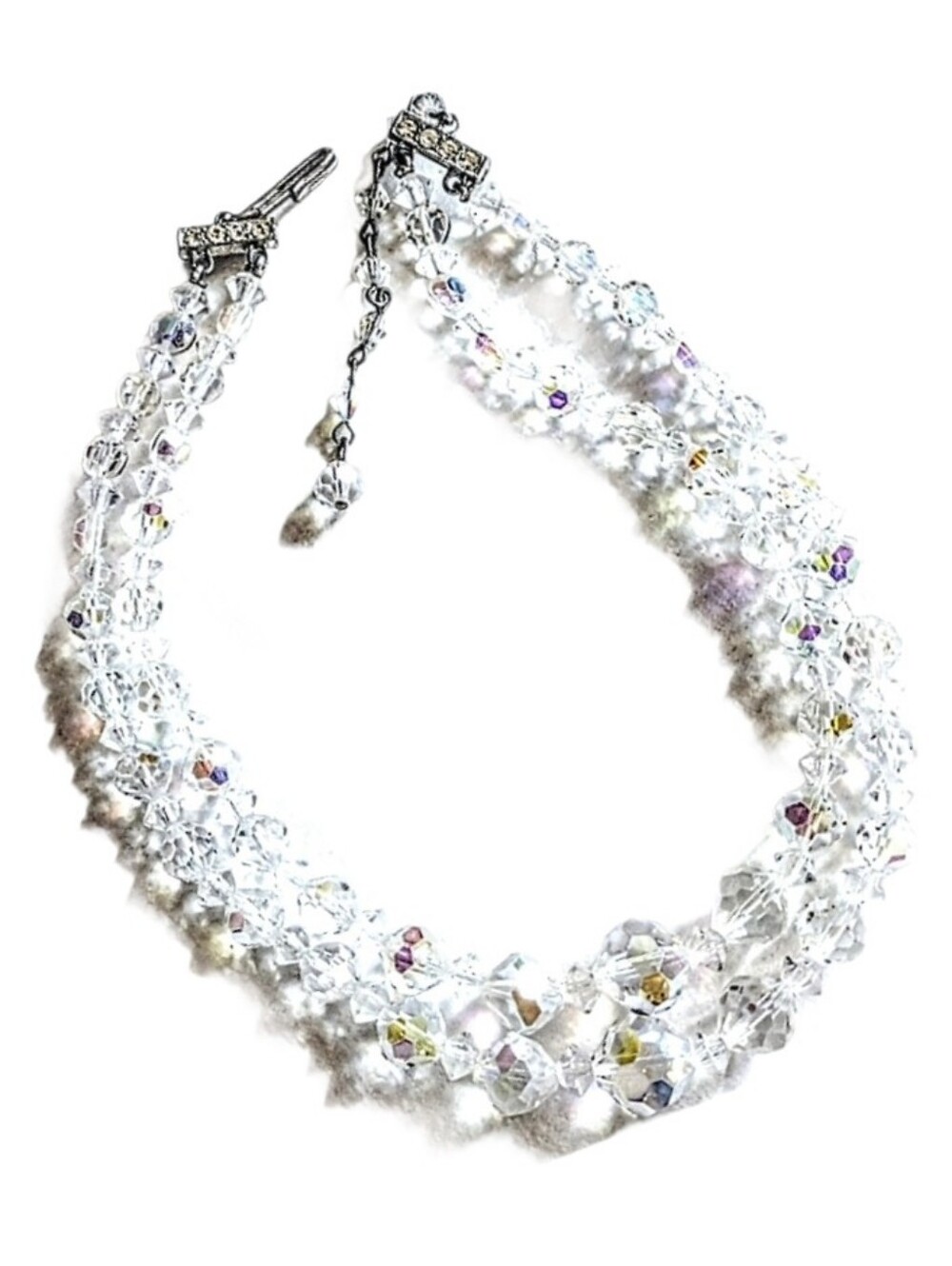 🌷 Vintage 2 Strand Graduating Faceted Swarovski AB Crystal Necklace Choker